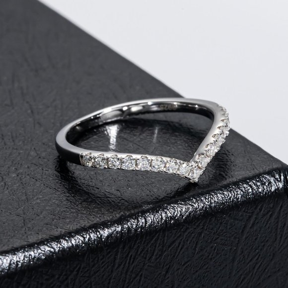 Certified 1.5mm Moissanite Diamond Pave Chevron Half Eternity Band Ring NEW - Picture 9 of 14